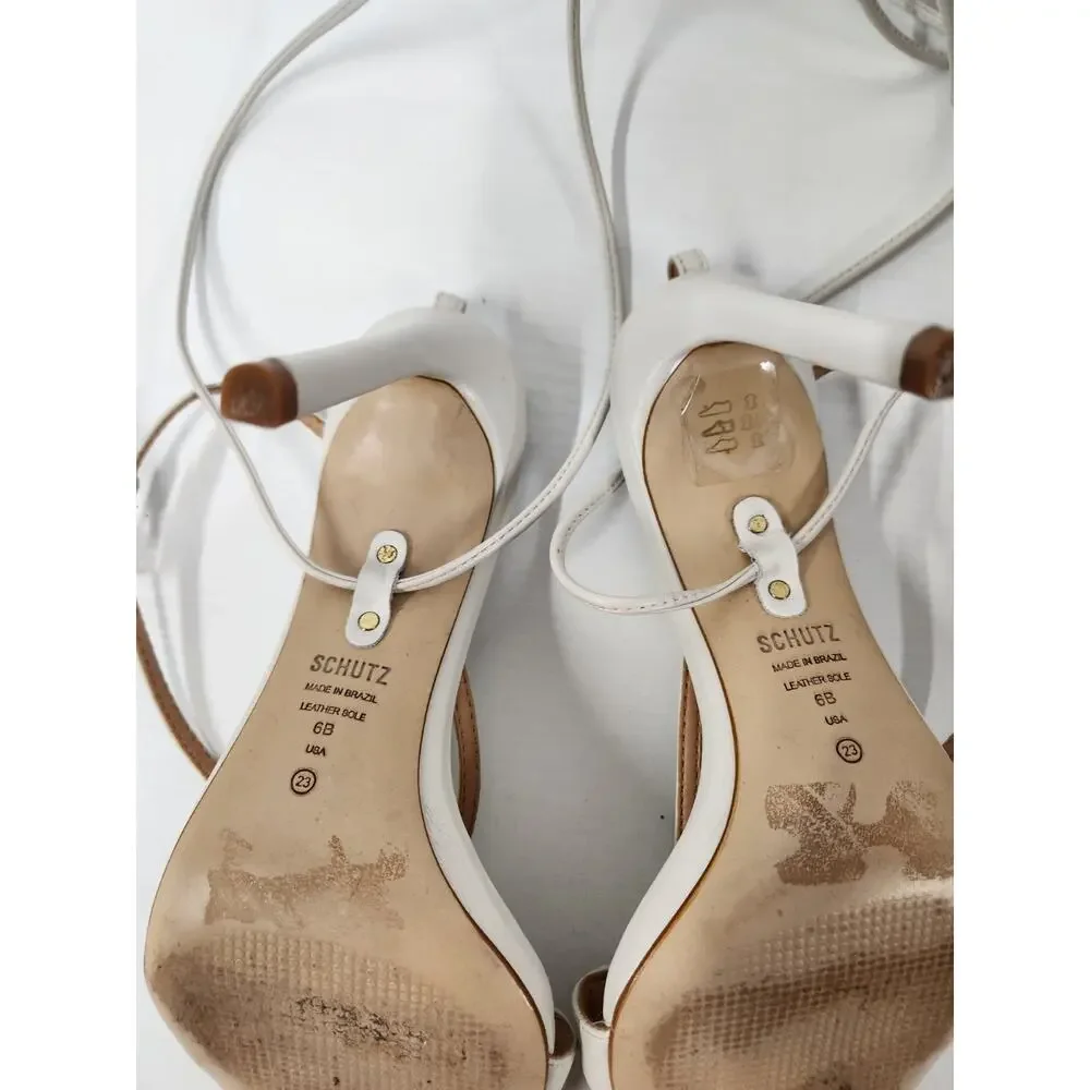 Schutz Women's Vikki Leather Ankle Tie Strappy High Heels, Size 6B, In Off White - Picture 9 of 14